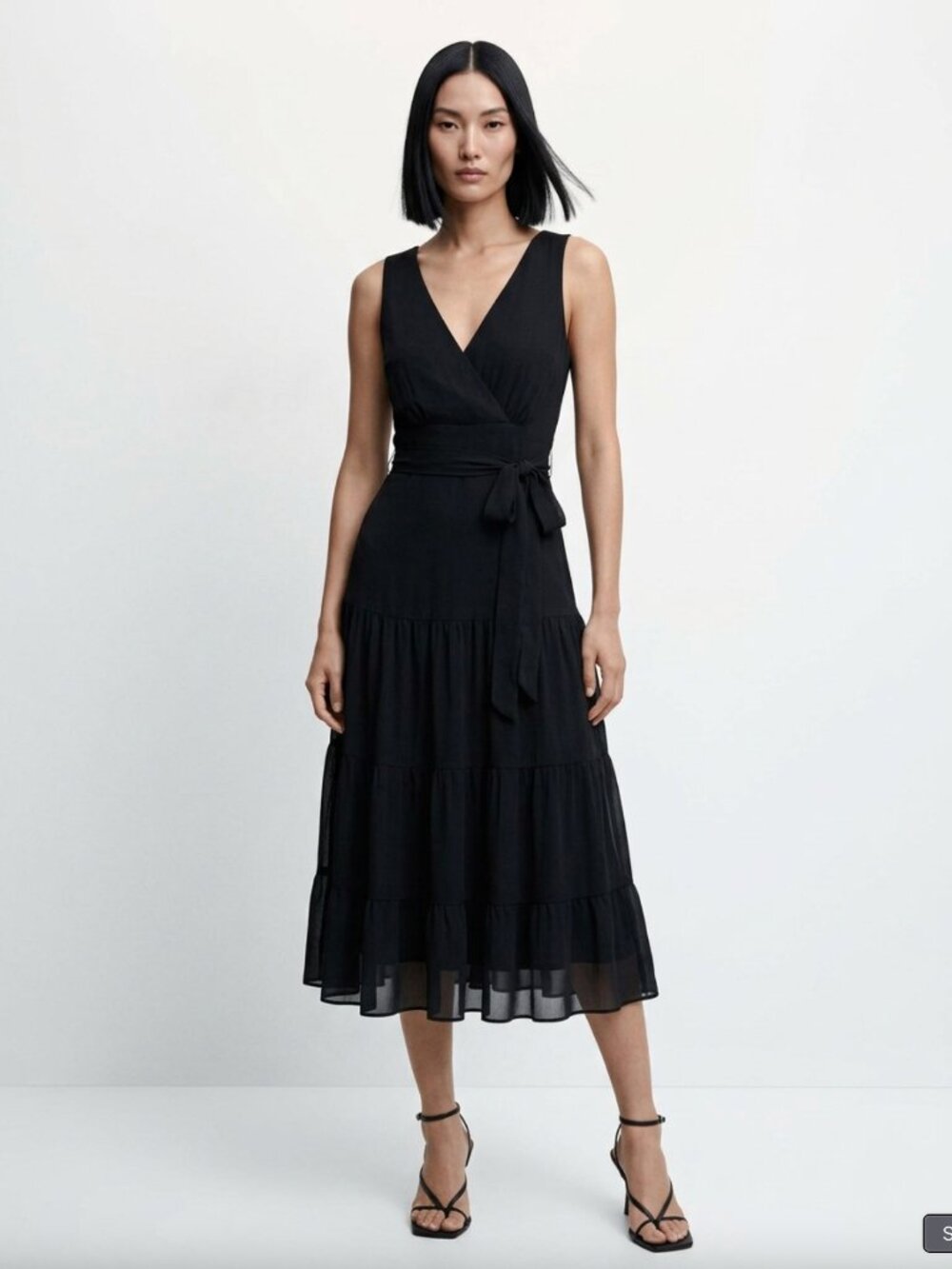 JONATHAN MARTIN Black V-Neck Tiered Midi Dress Sz 10